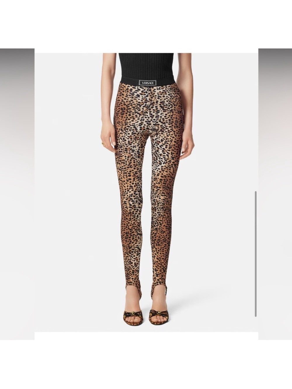 Versace Leopard-Print High-Waist Leggings in Brown and Black